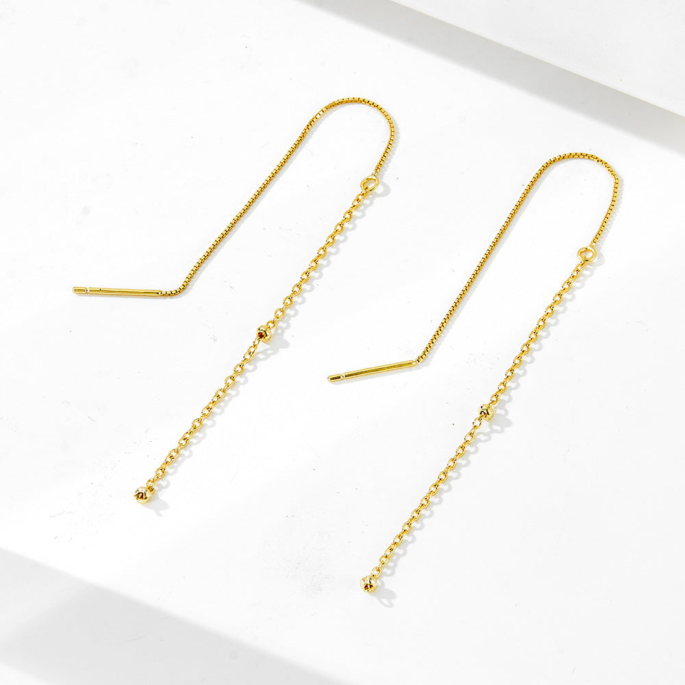 Planderful Sterling Silver Earrings S925 Long Fringed Ear Chain With Round Bead For Fashionable Women