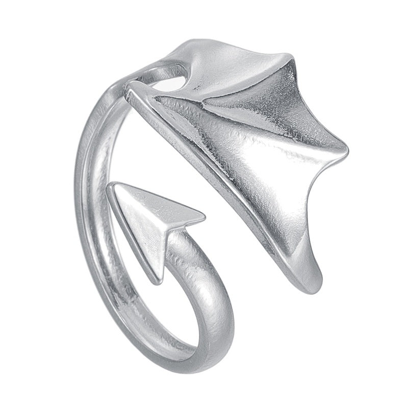 Planderful Everyday Genie Angel Wings Ring Unisex Adjustable Stainless Steel Protection Statement Couple Ring