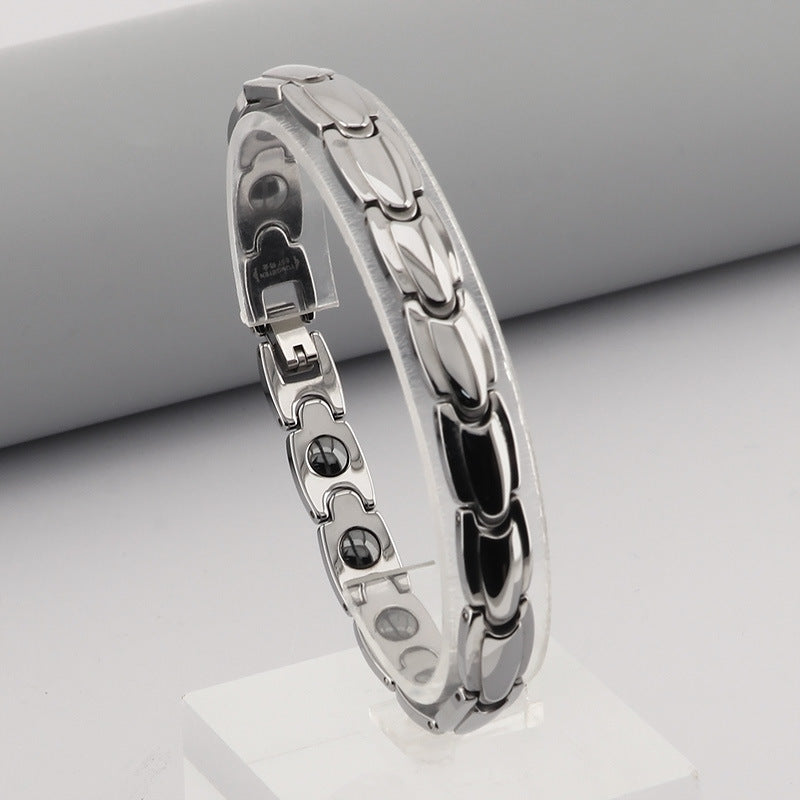 Men's Tungsten Steel Bracelet with Magnet and Bullet Inlay – Simple Business Fashion from Japan and South Korea