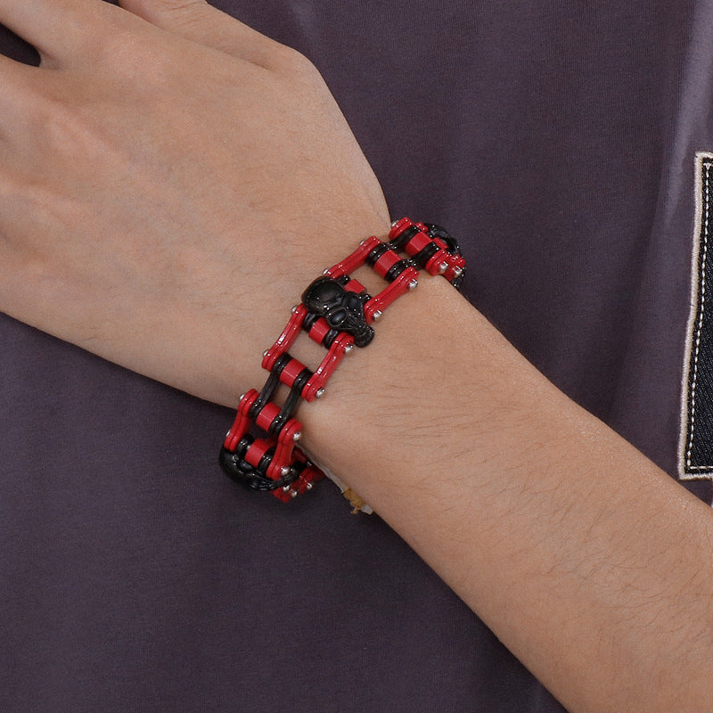 Skull Buckle Men's Hipster Bracelet - Stainless Steel Bicycle Chain Design in Hip Hop Style