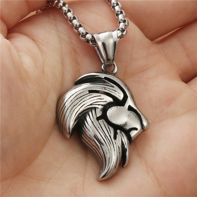 Personalized Titanium Steel Lion Head Pendant Necklace - Retro Punk Style for Men