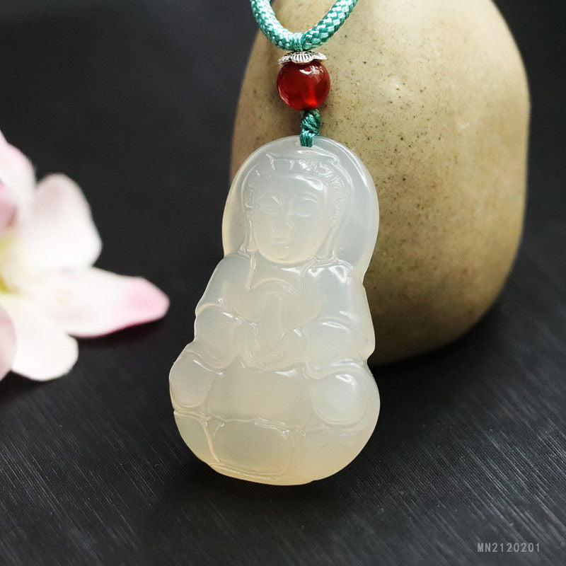 White Chalcedony Guanyin Pendant