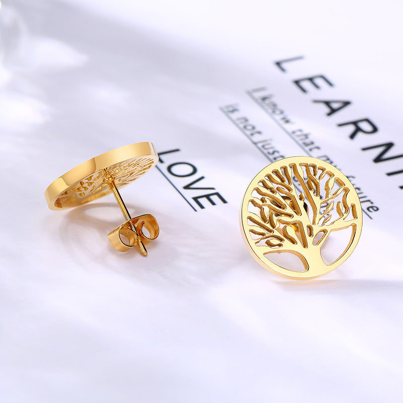 Earrings Korean Tree of Life Earrings Gold Stainless Steel