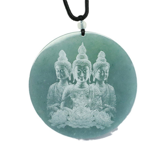 Three Bodhisattva Round Jade Pendant with Shadow Carving