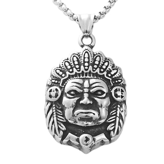 Men's Vintage Punk Necklace with Titanium Steel Indian Pendant - Trendy Stainless Steel Jewelry