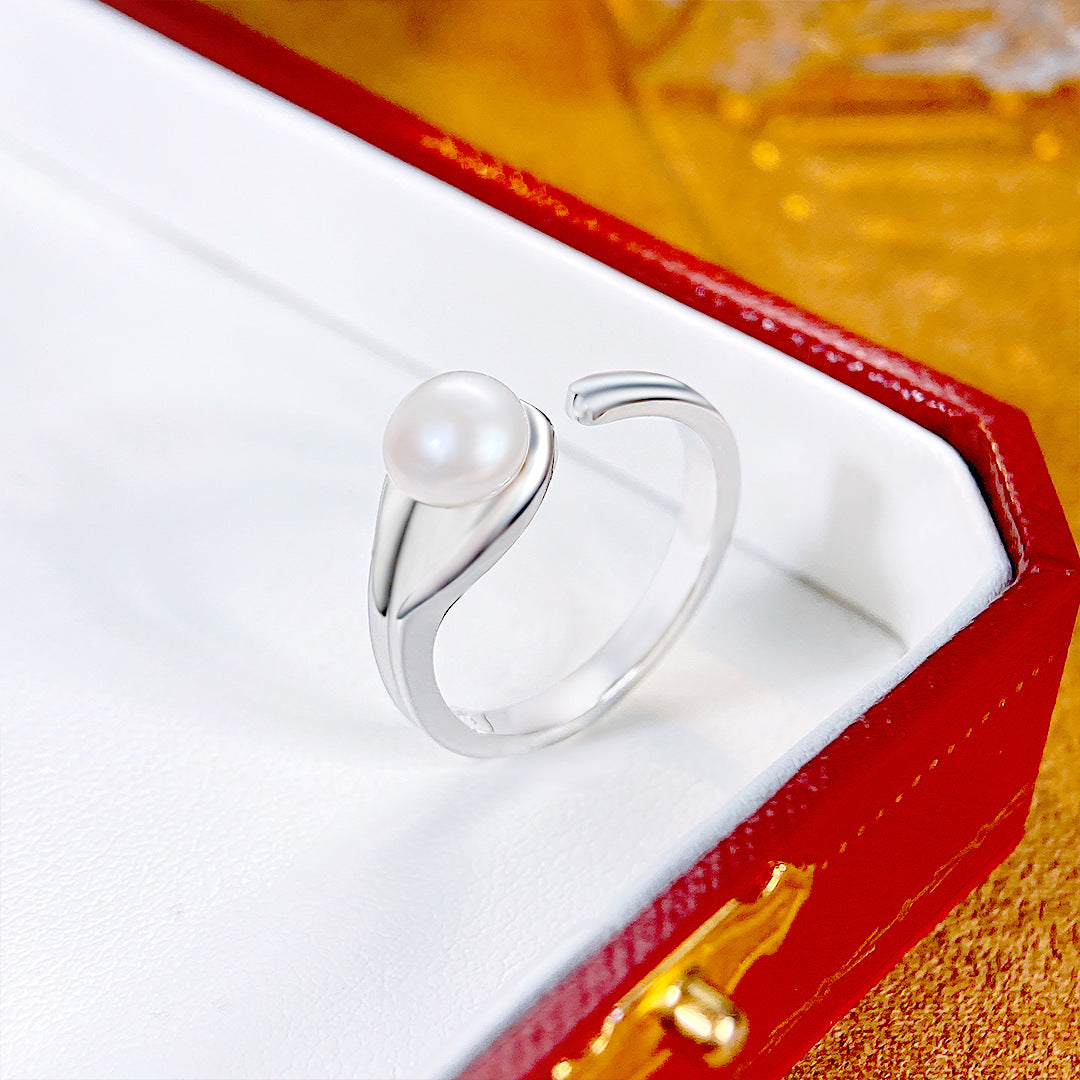 S925 Sterling Silver Freshwater Pearl Ring — Adjustable