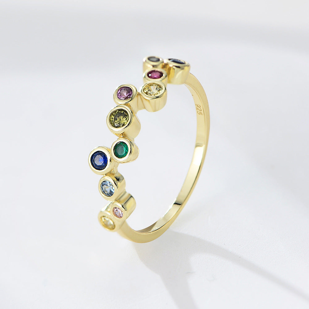 S925 Sterling Silver Colored Zircon Ring Rainbow Ring