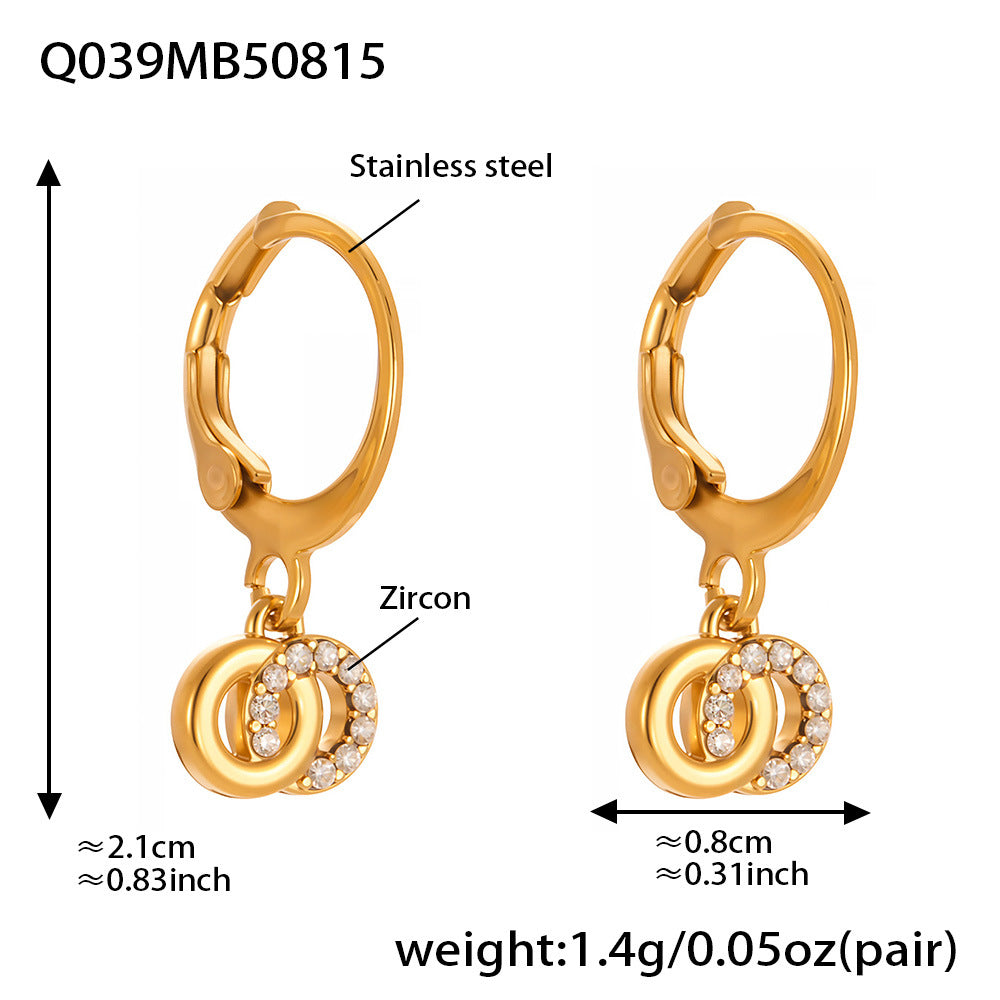 Planderful Zircon Earrings Titanium Steel Double Ring Women