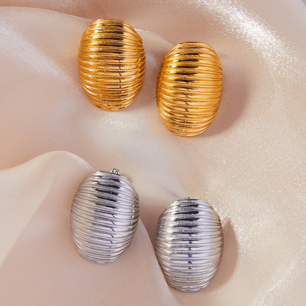 Elegant Titanium Steel Gold-Plated Stud Earrings with Multi-Layer Texture
