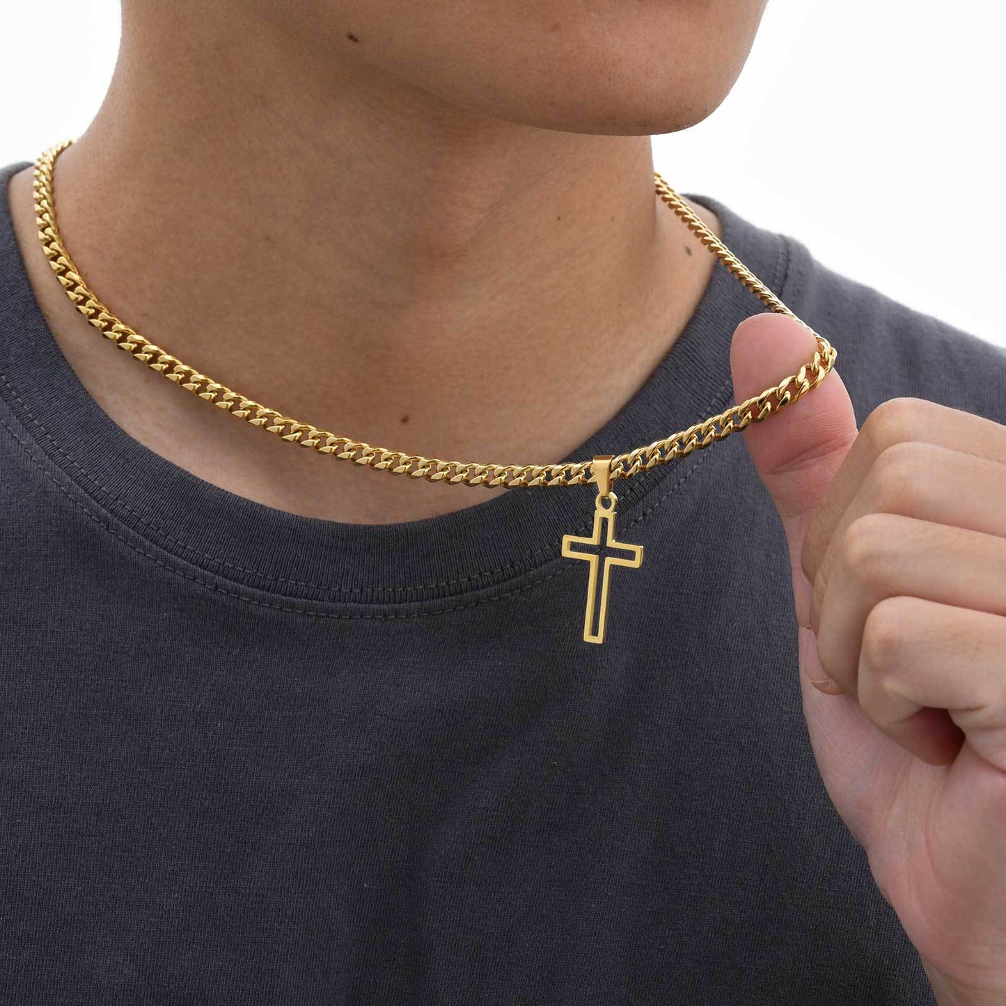 Planderful Titanium Hollow Cross Pendant Necklace For Men