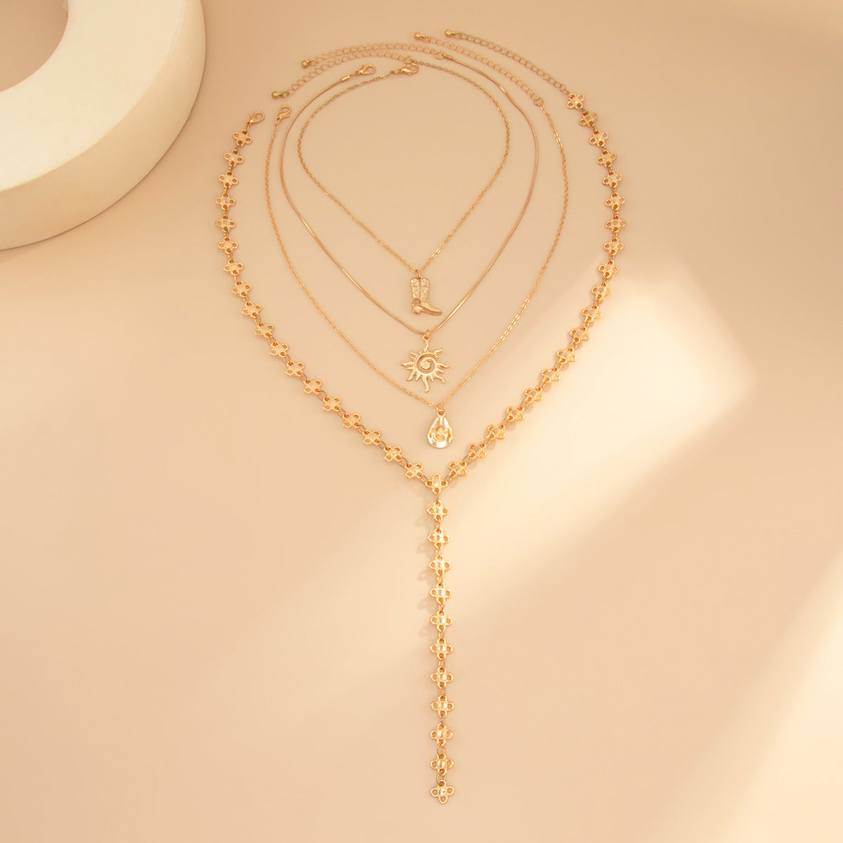 Western Cowboy Boot, Sun & Cross Necklace