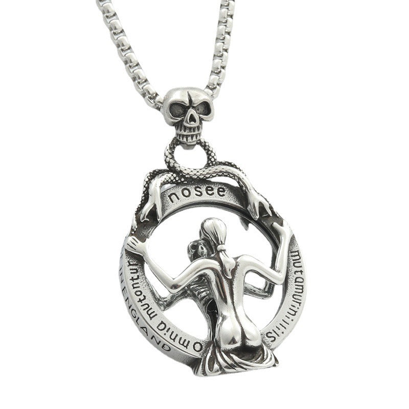 Planderful Bold Stainless Steel Skull Mirror Pendant Necklace Unisex Punk Jewelry Gift For Him And Her