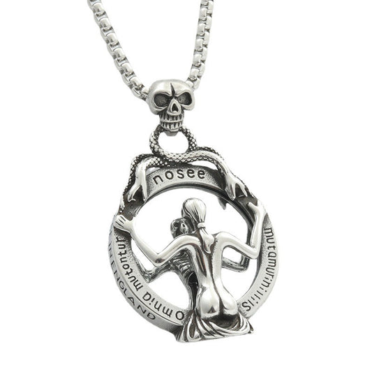 Planderful Bold Stainless Steel Skull Mirror Pendant Necklace Unisex Punk Jewelry Gift For Him And Her