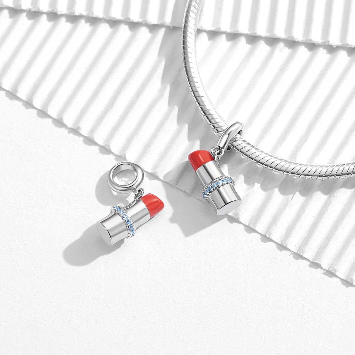 Planderful Everyday Genie S925 Sterling Silver Tube Lipstick Pendant Dripping Oil Inlaid Zirconium European and American Fashion Bracelet Necklace DIY Jewelry Accessories Pendant Beads