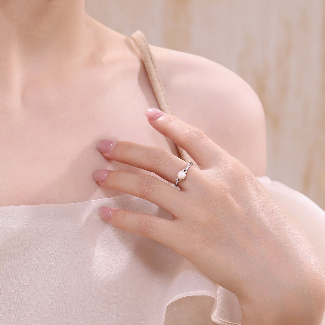 S925 Sterling Silver Freshwater Pearl Möbius Ring — Adjustable