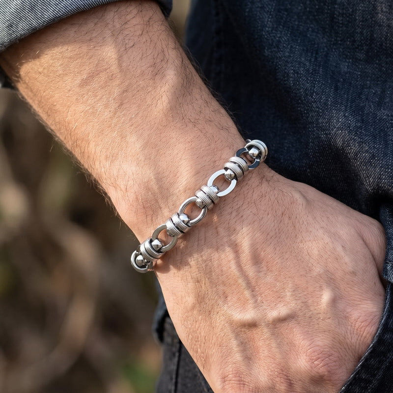 Hip Hop Knot Punk Vintage Wrap Ring Cuban Chain Stainless Steel Men's Bracelet