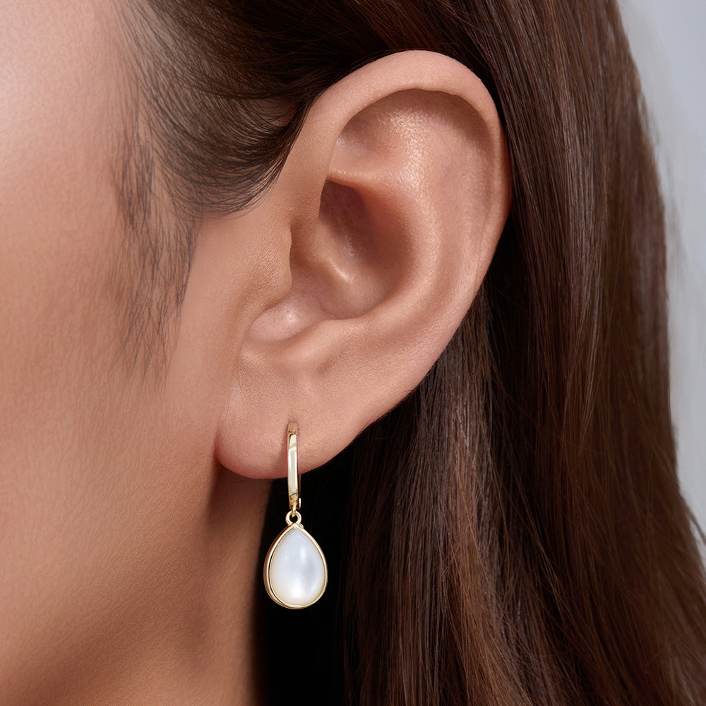 S925 Sterling Silver Drop-Shaped Natural White Shell Earrings, Earrings