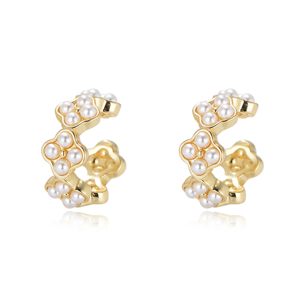 S925 Sterling Silver Geometric Pearl Earrings Ear Buckles