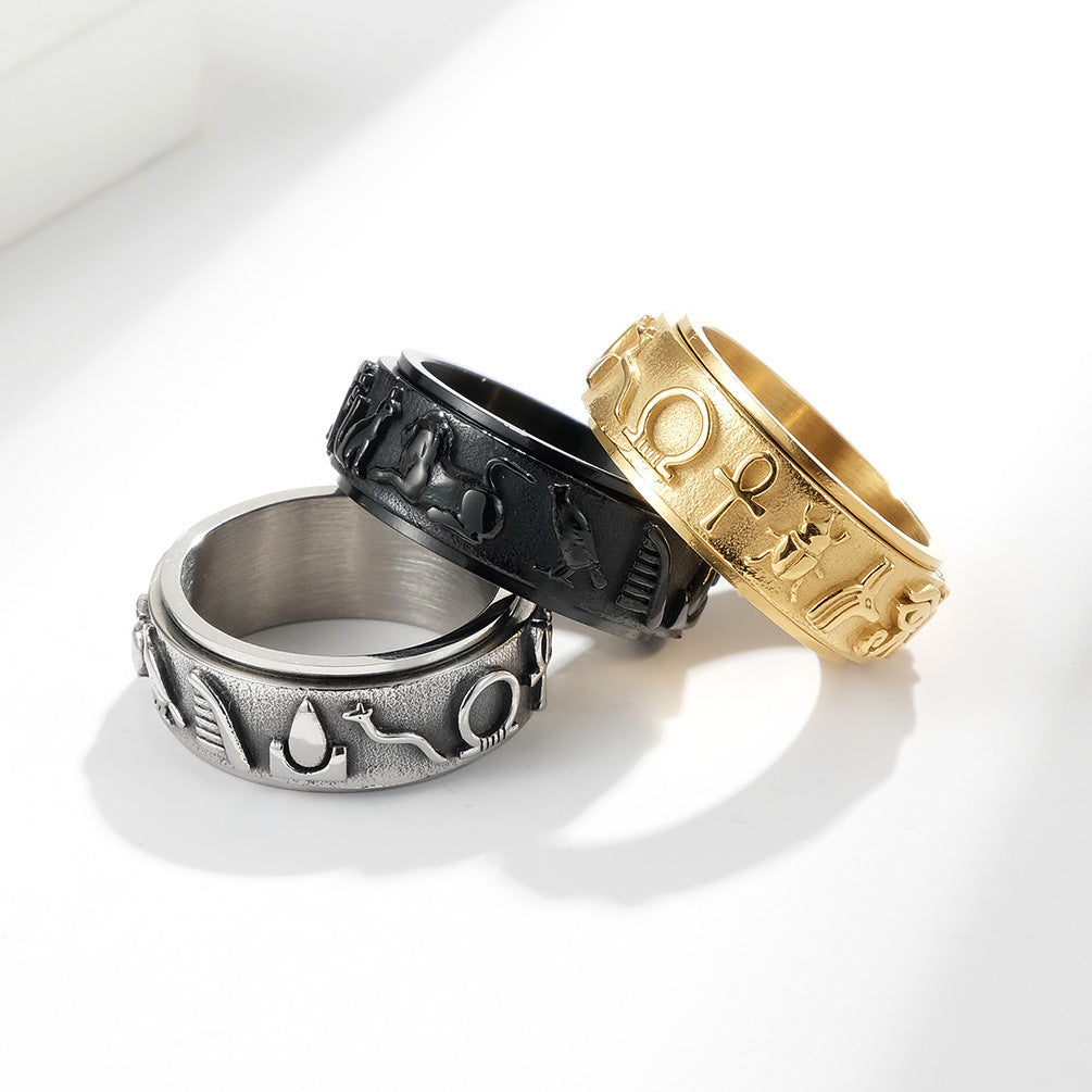 Stainless Steel Ring - Vintage Ancient Egyptian Spinning Ring Protector For Everyday Wear