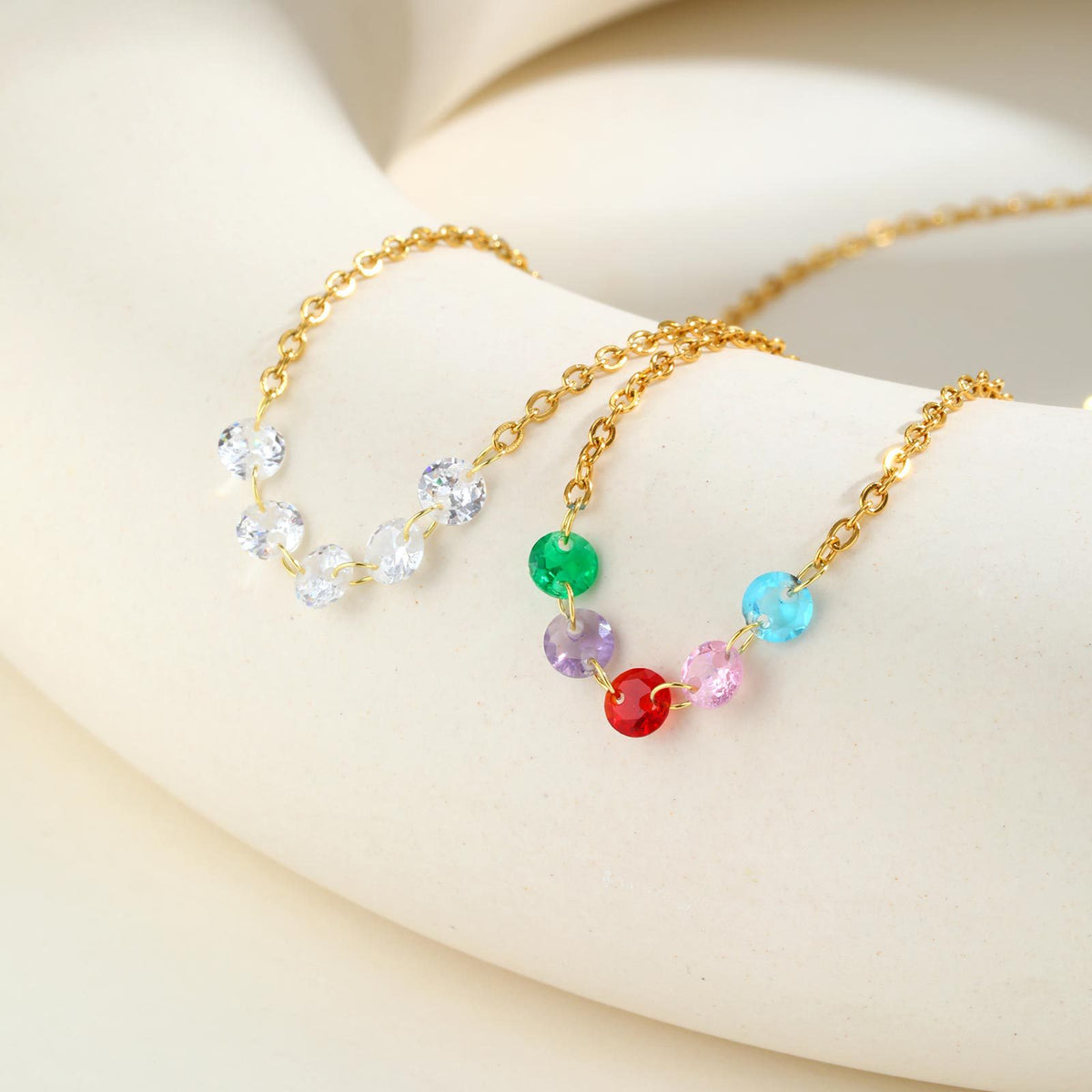Stainless Steel White Zircon Gold Necklace Ladies