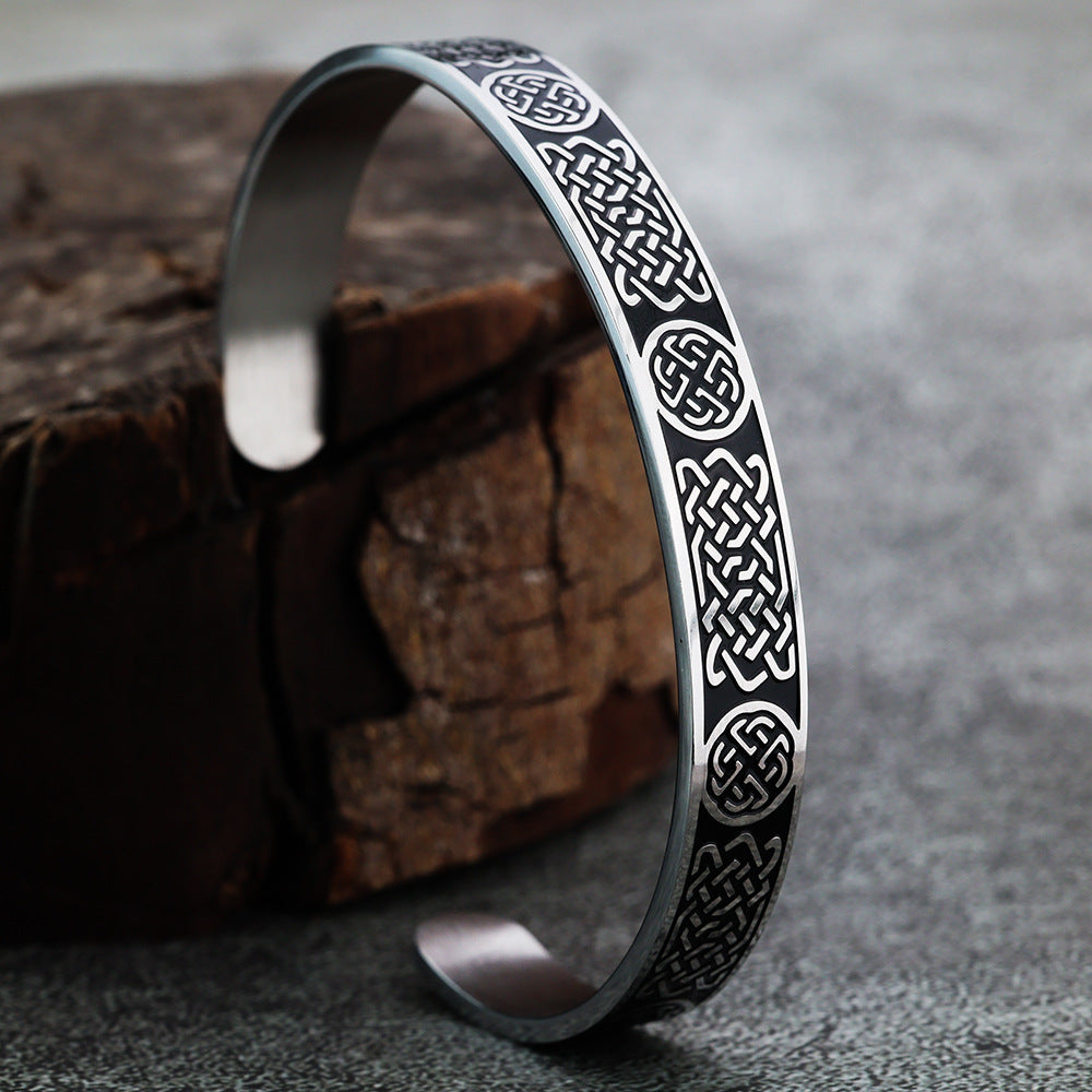 Planderful Viking Stainless Steel Celtic Knot Bracelet For Men C Shape Polished Epoxy Finish