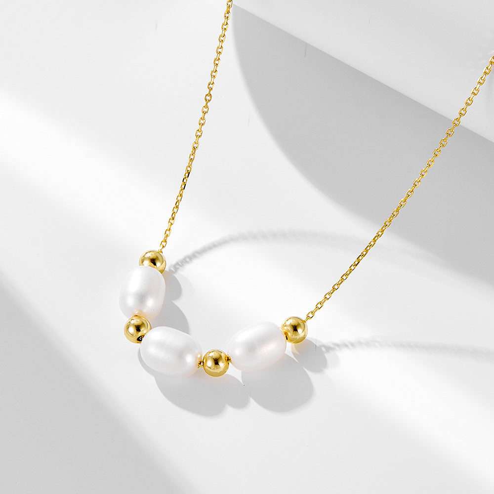 French Elegant Retro Natural Freshwater Pearl Necklace Sterling Silver Premium Clavicle Chain