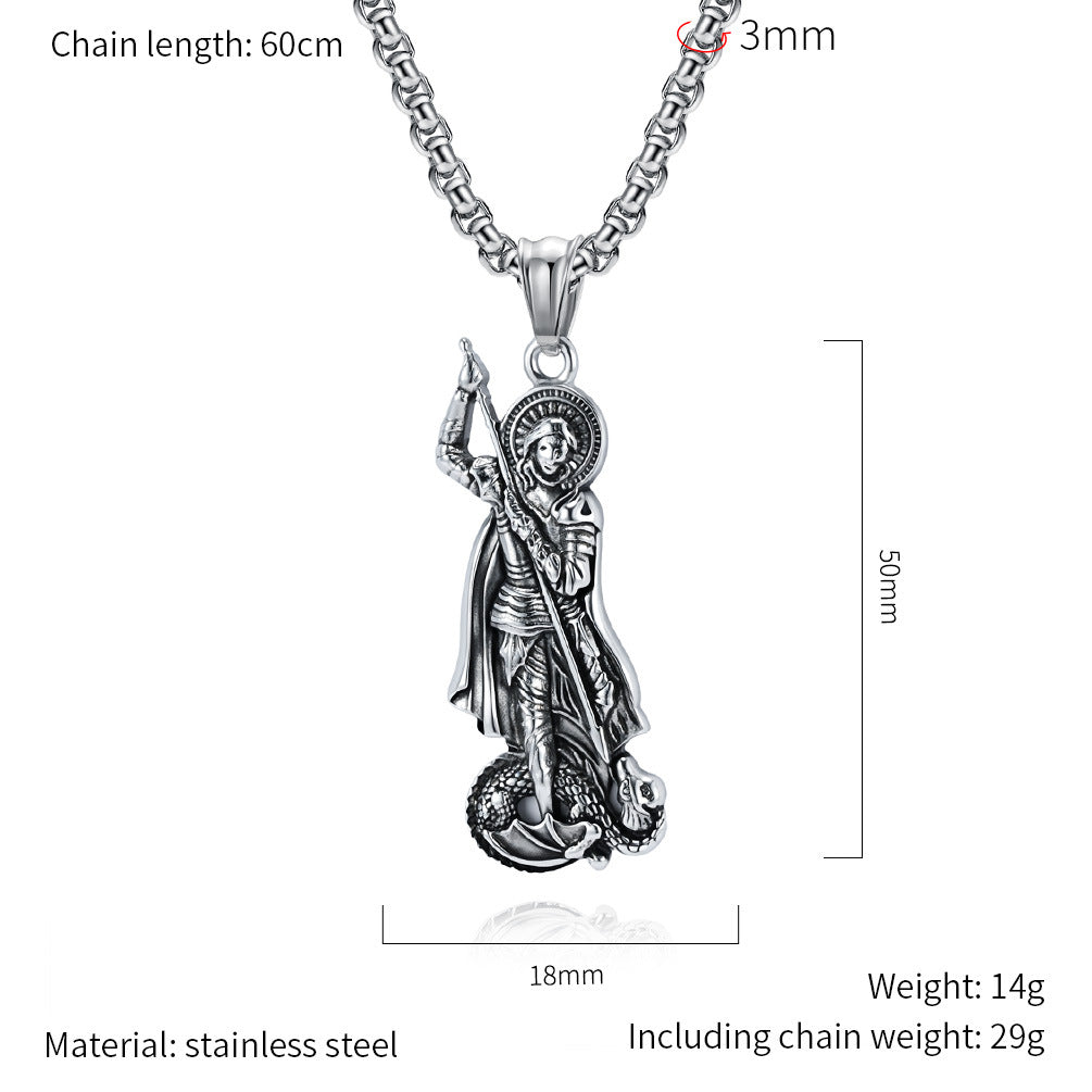 Planderful St George Dragon Slayer Pendant For Men Premium Titanium Steel Necklace Body Protection Punk Hip Hop Jewelry