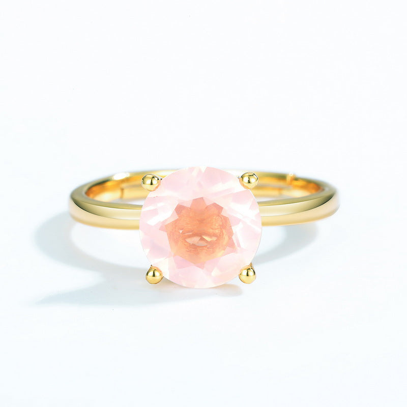 Simple Style Round Cut Pink Crystal Opening Silver Ring