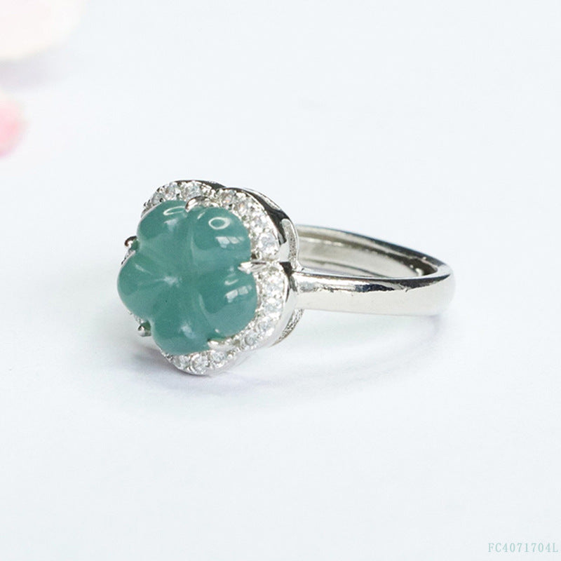 Blue Water Jadeite Flower Ring