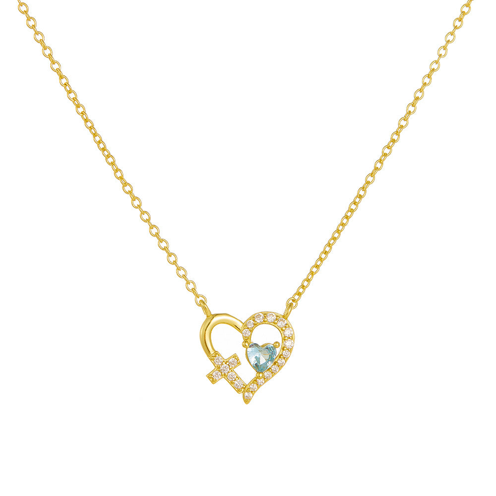 S925 Sterling Silver Hollow Cross Love Necklace Zircon Heart Pendant Necklace