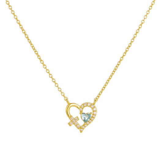 S925 Sterling Silver Hollow Cross Love Necklace Zircon Heart Pendant Necklace