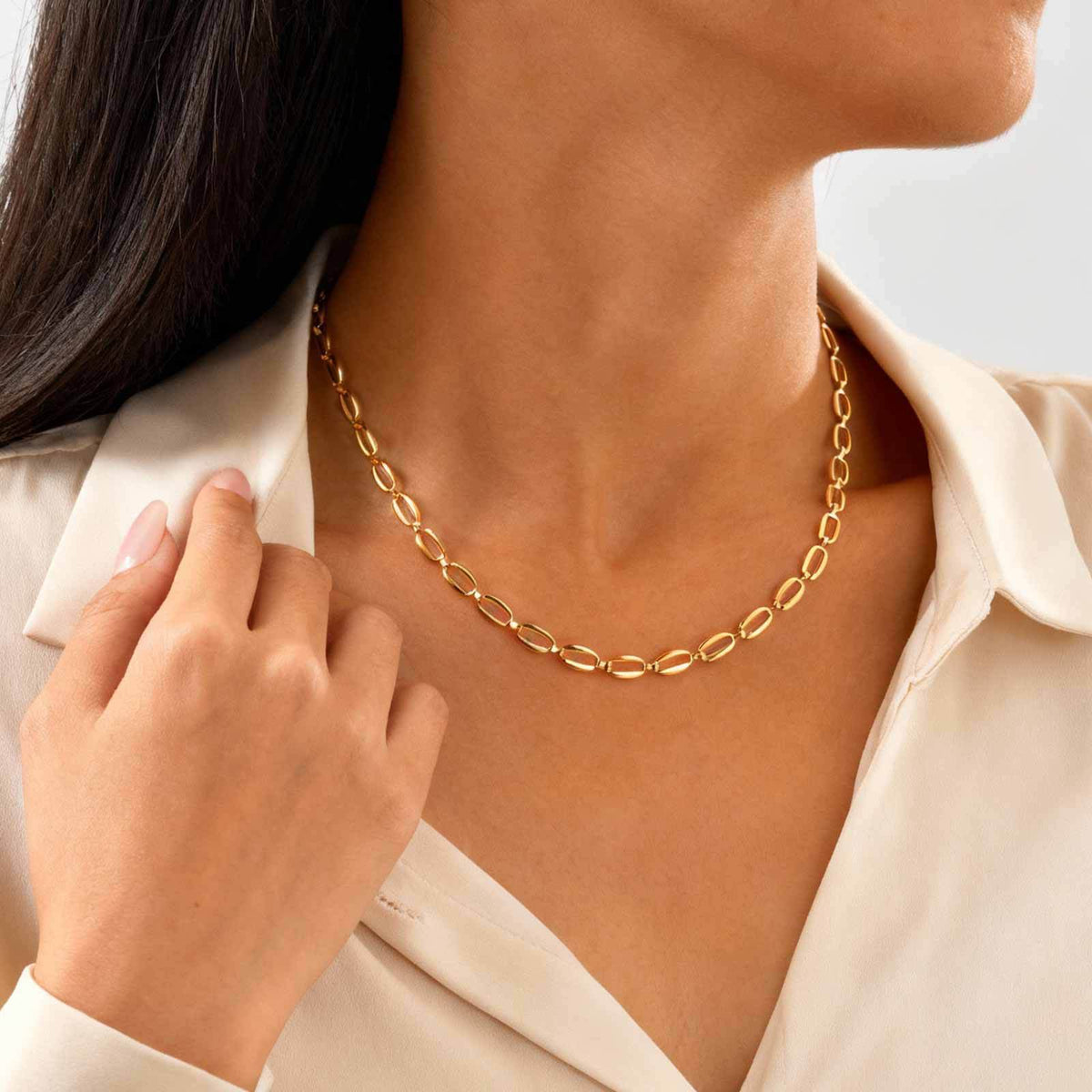 Stainless Steel Minimalist Style Design Sense Strap Chain Necklace Bracelet Dating Must