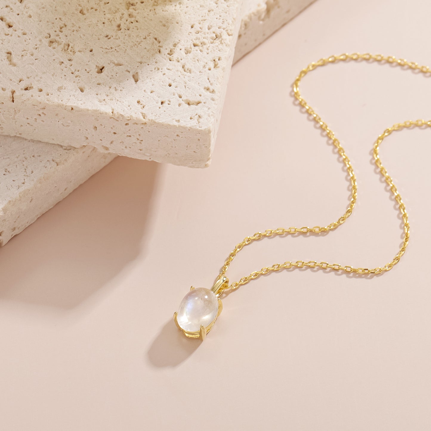 Source Factory Natural Cream Blue Moonstone Necklace S925 Silver