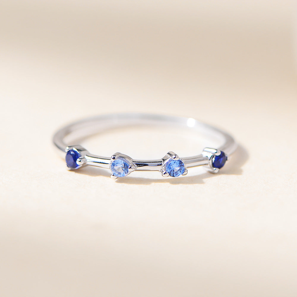 Planderful Sterling Silver Gradient Blue Zircon Ring For Women Minimalist Everyday Luxury