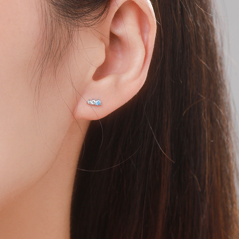 Japanese Minimalist Sterling Silver Zircon Earrings for Women
