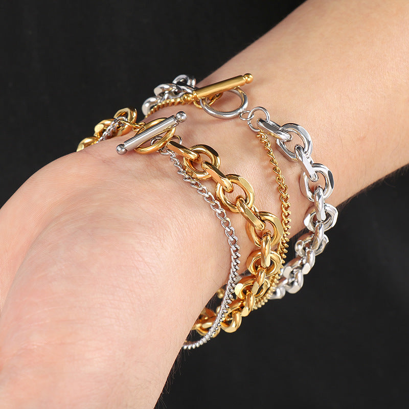 Planderful Mens Titanium Steel O Chain Layered Bracelet