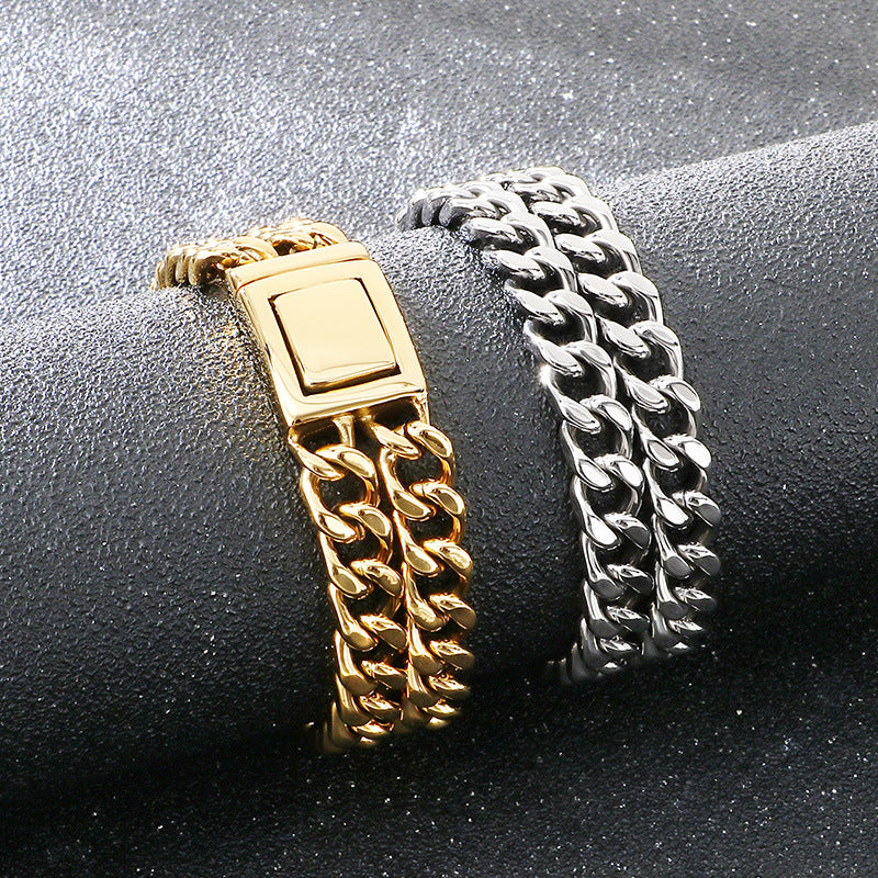 Bracelet – Stainless Steel Double-Layer Four-Sided Grinding Cuban Chain Men's