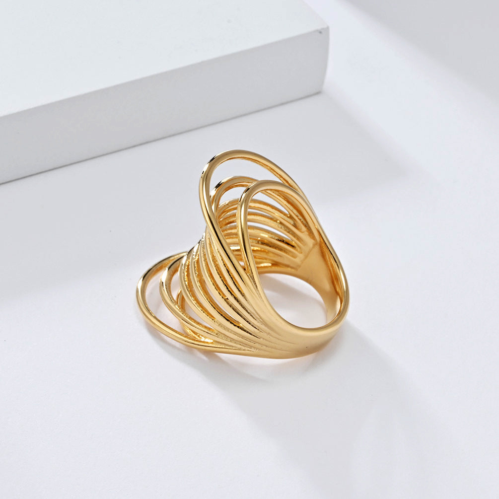 Planderful Gold Plated Titanium Steel Ring For Women Luxurious Statement Jewelry Size 6 11