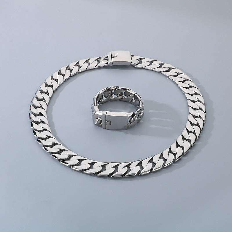 Mens Titanium Steel Cuban Chain Necklace European Style