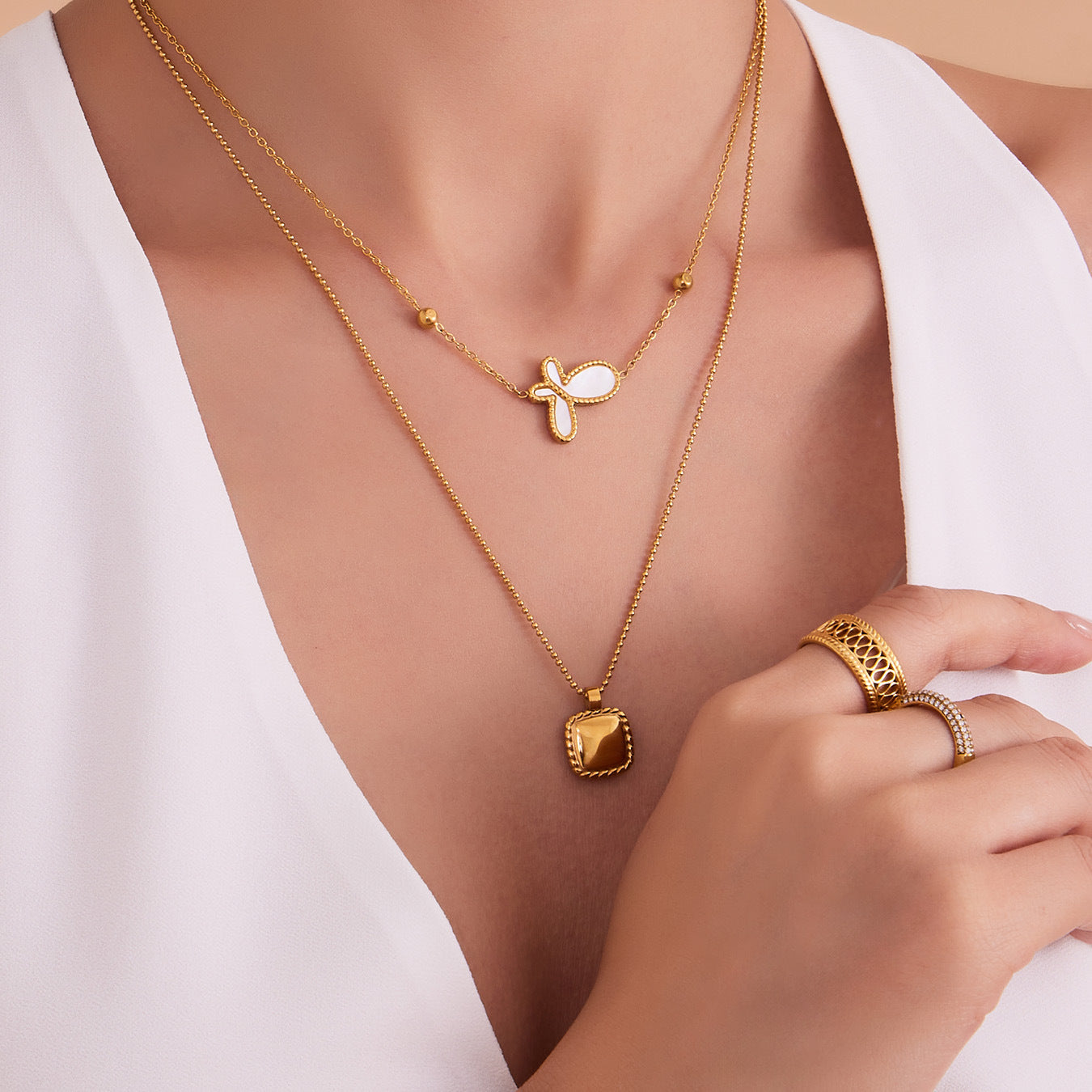 Planderful Genie Butterfly Necklace White Shell Inlay