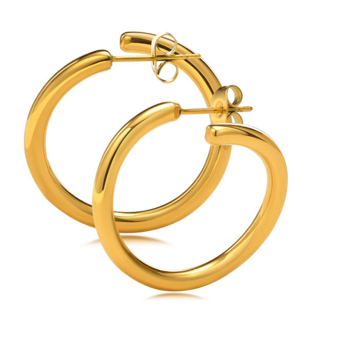 Titanium Steel Earrings Geometric Asymmetric Gold Fashion Style