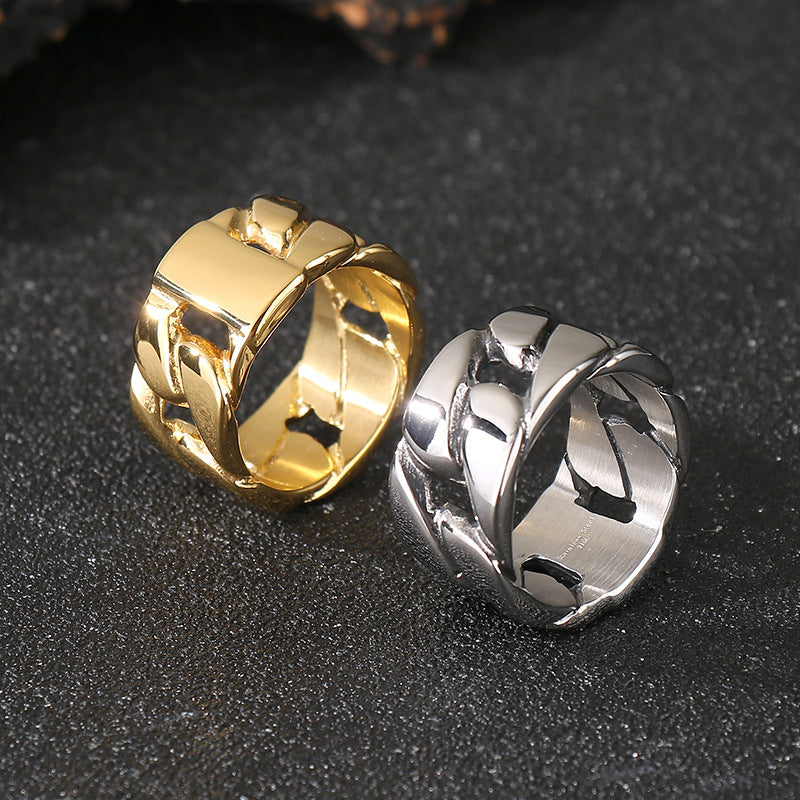 Planderful Men Stainless Steel Cuban Chain Ring Hollow