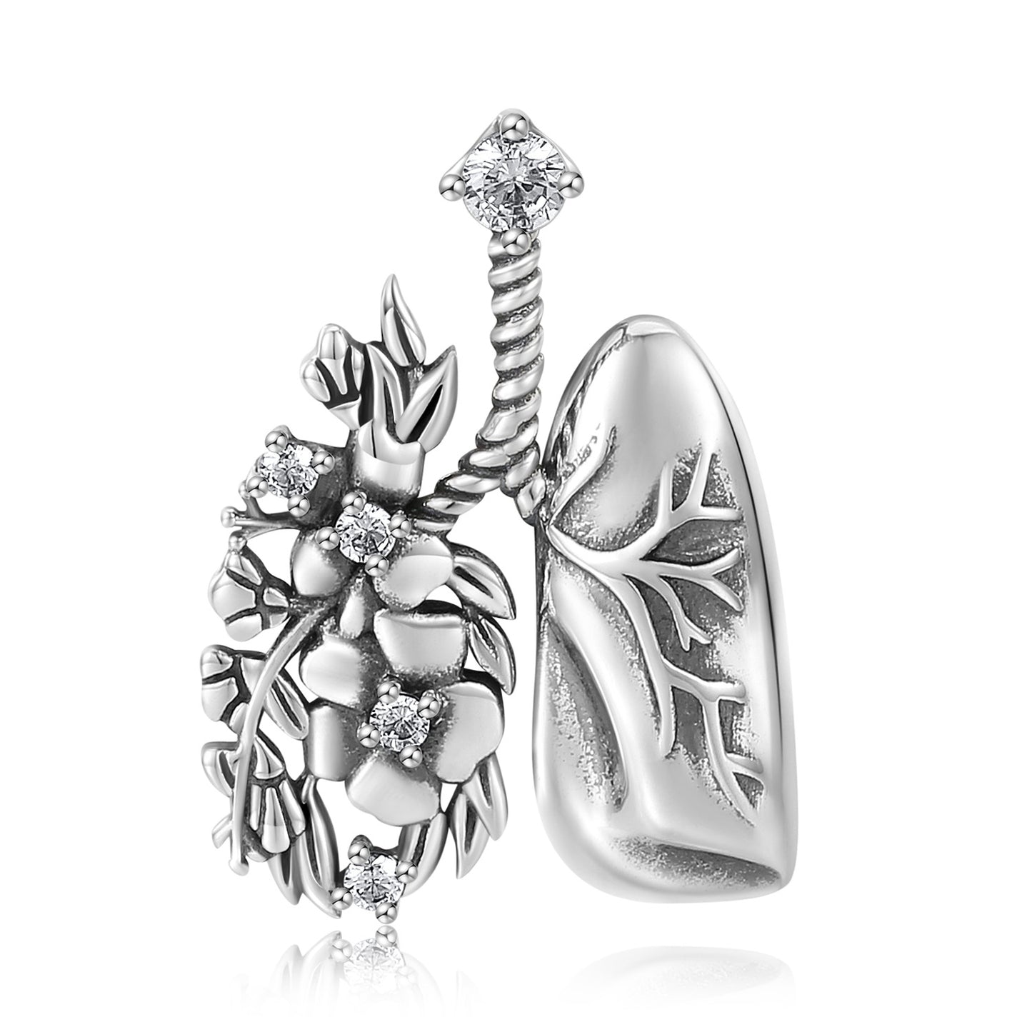 Lungs and Flower Pendant Silver Necklace