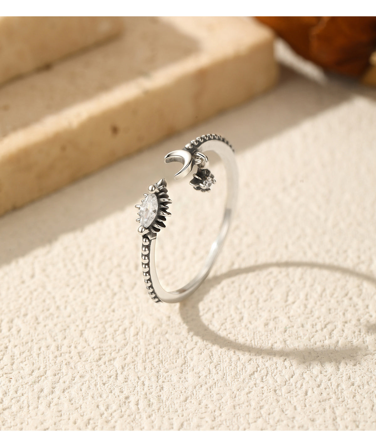 925 Sterling Silver Celestial Moon Zircon Ring