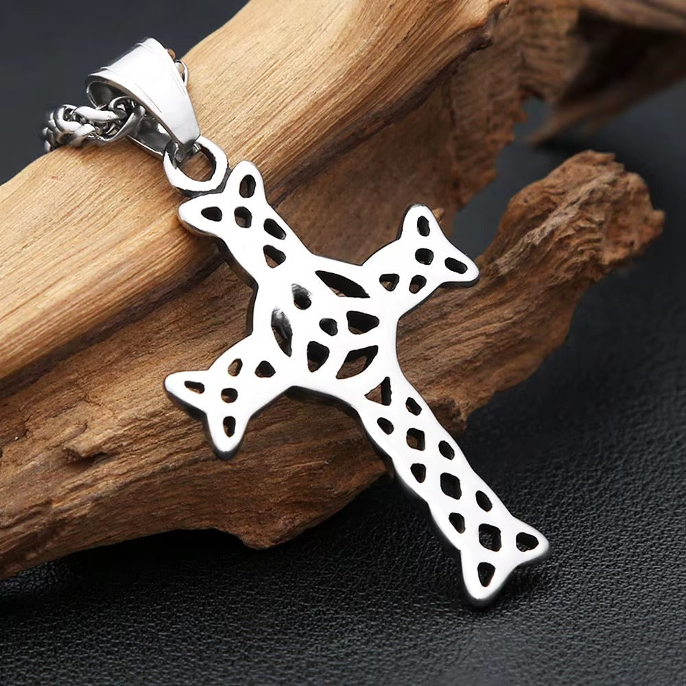 Planderful Kettle Knot Cross Necklace For Men Hollow Titanium Steel Pendant Norse Legacy