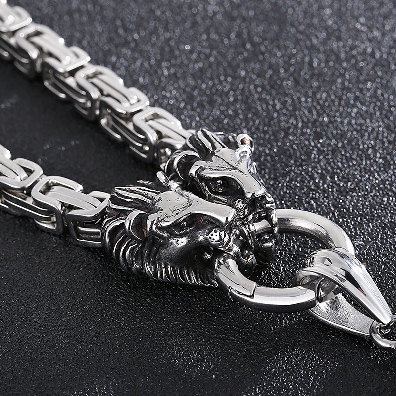 Titanium Steel Lion Head Necklace for Men – Bold European and American Street Style