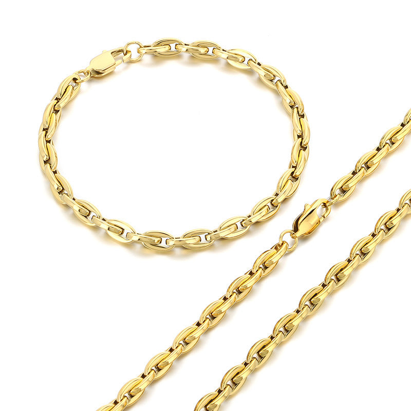 Personalized Stainless Steel Bracelet And Necklace Set Men