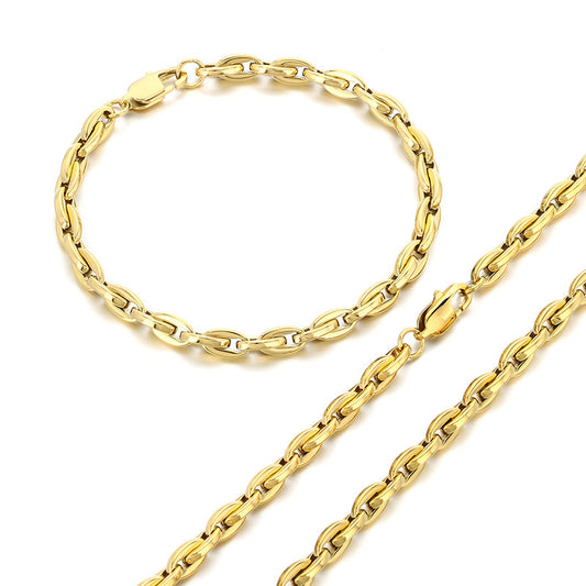 Personalized Stainless Steel Bracelet And Necklace Set Men