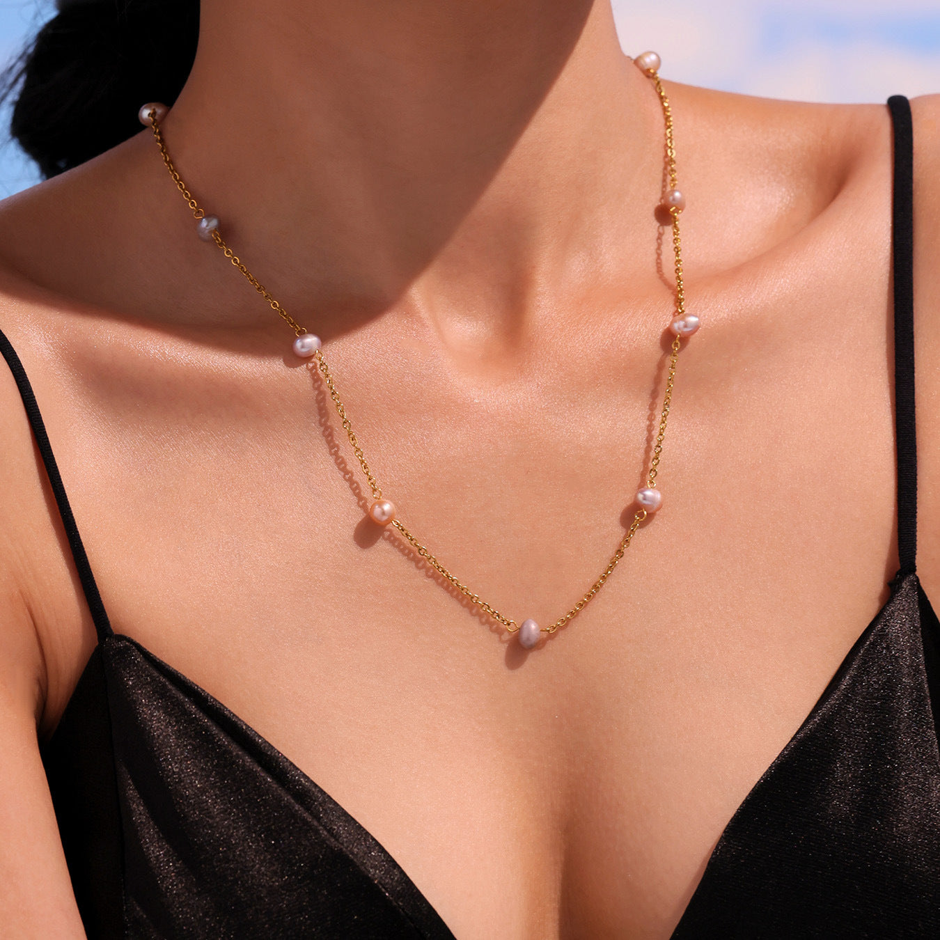 Planderful Pink Freshwater Pearl Collarbone Necklace Women