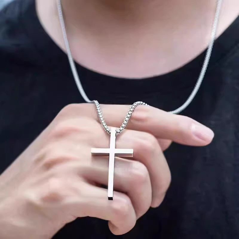 Planderful Jewelry Mens Cross Necklace Stainless Steel Chain Pendant Elegant Everyday Accessory